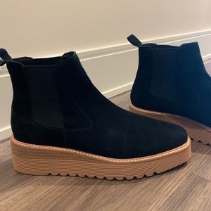 Silent D platform wedge black boots.